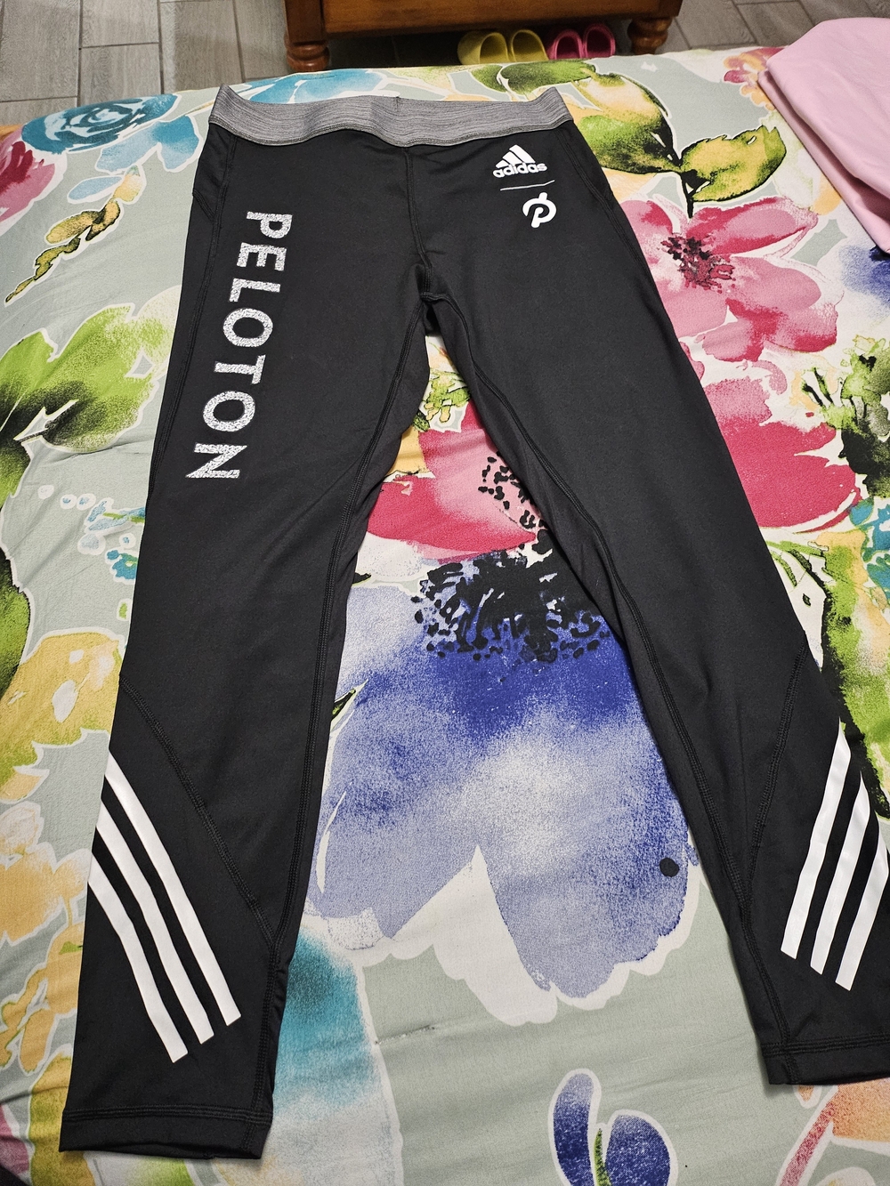 Peloton Black Leggings with White Stripe Accents by Peloton